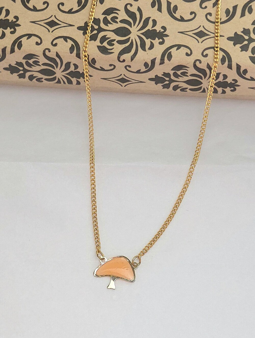 Gold Plated Dainty Orange Mushroom Pendant Necklace